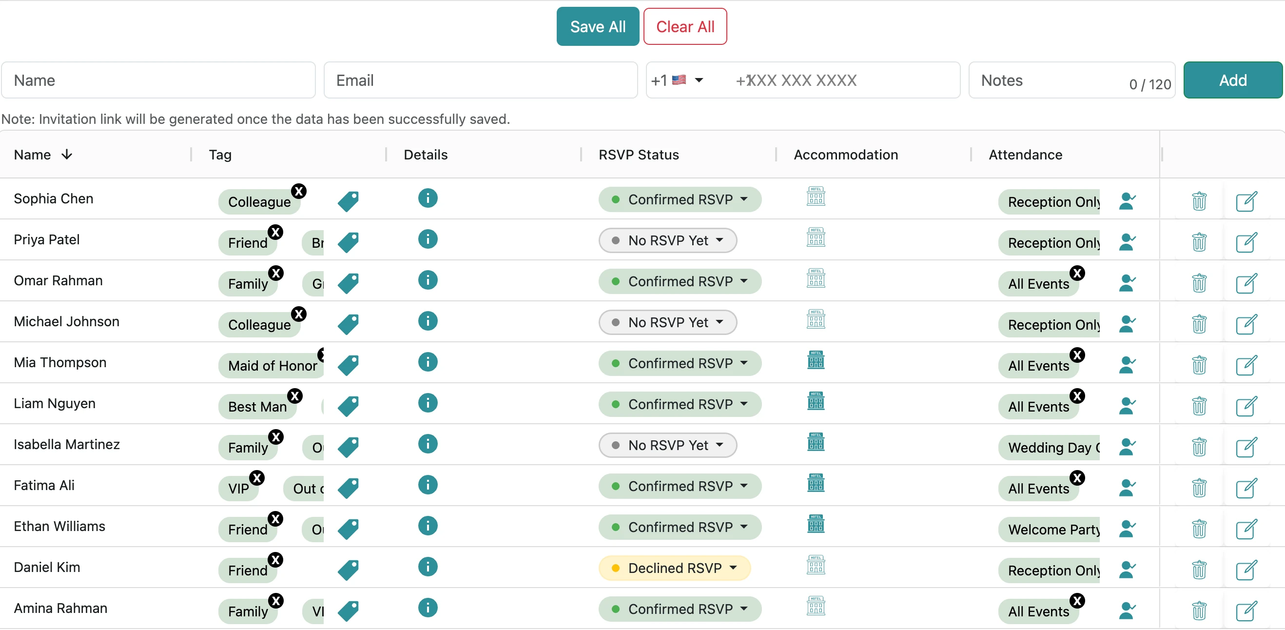 Wedding seating chart view in Event Planning Tools